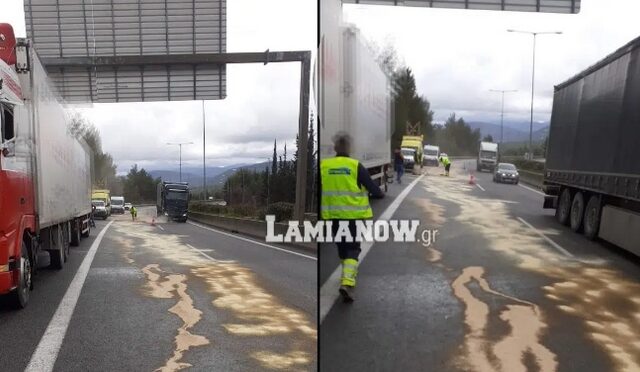 Φορτηγό γέμισε πετρέλαιο την Ε.Ο. στο ύψος της Μαλεσίνας – Τι συνέβη