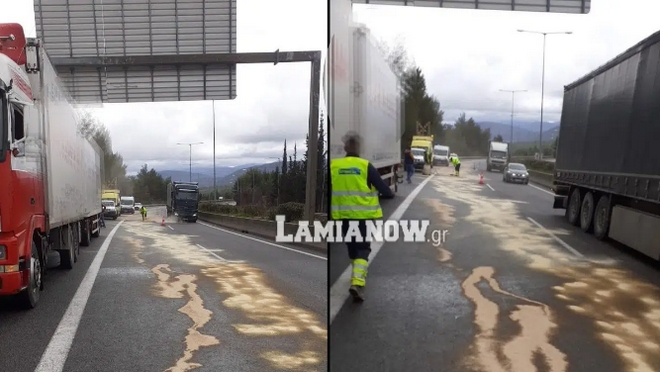 Φορτηγό γέμισε πετρέλαιο την Ε.Ο. στο ύψος της Μαλεσίνας – Τι συνέβη