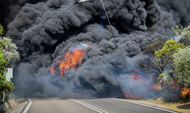 Μεγάλη φωτιά στην Ηλεία: Μαίνεται ανεξέλεγκτη – Καίγονται σπίτια στην Σκιλλουντία