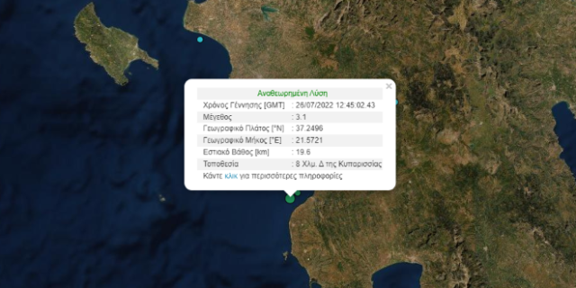 Ασθενής σεισμός 3,1 Ρίχτερ στην Κυπαρισσία