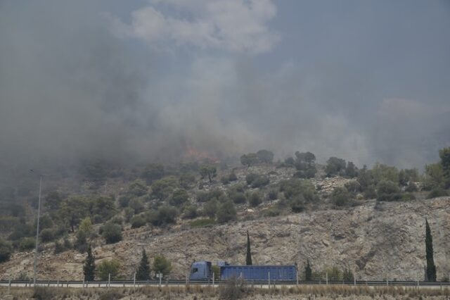 Φωτιά στη Νέα Πέραμο κοντά στα διόδια Ελευσίνας