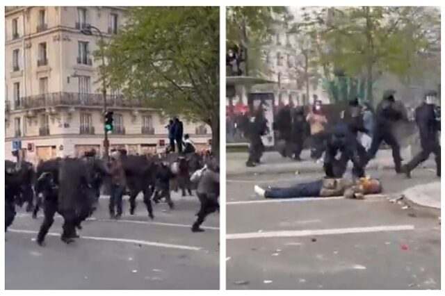 Βίντεο σοκ: Η στιγμή που η γαλλική αστυνομία ρίχνει αναίσθητο διαδηλωτή στο Παρίσι