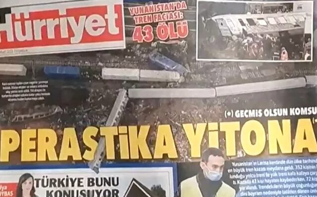 Τραγωδία στα Τέμπη: Στα Greeklish η Hurriyet – “Perastika Yitona”