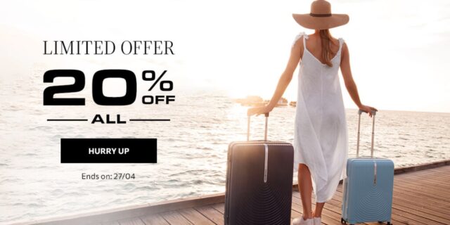 Samsonite: Έκπτωση -20% σε όλα τα προϊόντα χωρίς εξαιρέσεις! Ισχύει για αγορές έως 27/04/2023.