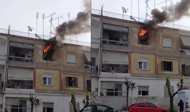 Θεσσαλονίκη: Φωτιά σε διαμέρισμα πολυκατοικίας στην Καλαμαριά – Η στιγμή που τυλίγεται στις φλόγες