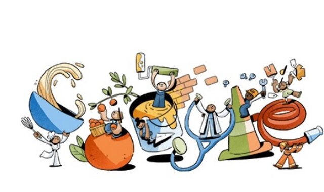 Το doodle της google για την Εργατική Πρωτομαγιά