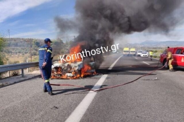 Φωτιά σε αυτοκίνητο στην εθνική οδό Αθηνών – Κορίνθου