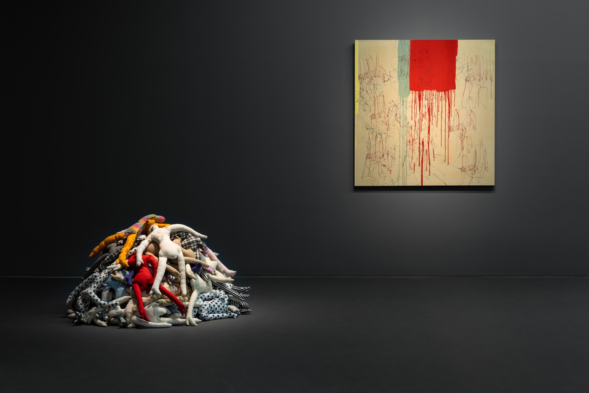 Installation view of the Collection exhibition : WOMEN, Together ΕΜΣΤ Collection , works by Maria Loizidou and Ghada Amer, Presented as part of the D.Daskalopoulos Collection Gift Photo : Paris Tavitian