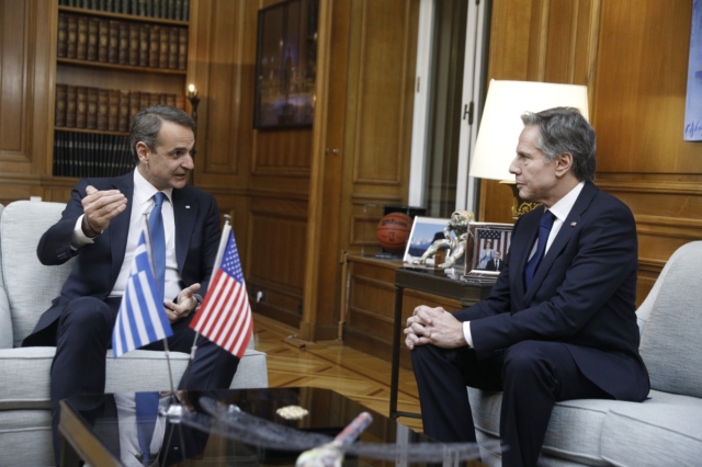 O πρωθυπουργός Κυριάκος Μητσοτάκης με τον Αμερικανό υπουργό Εξωτερικών, Άντονι Μπλίνκεν.
