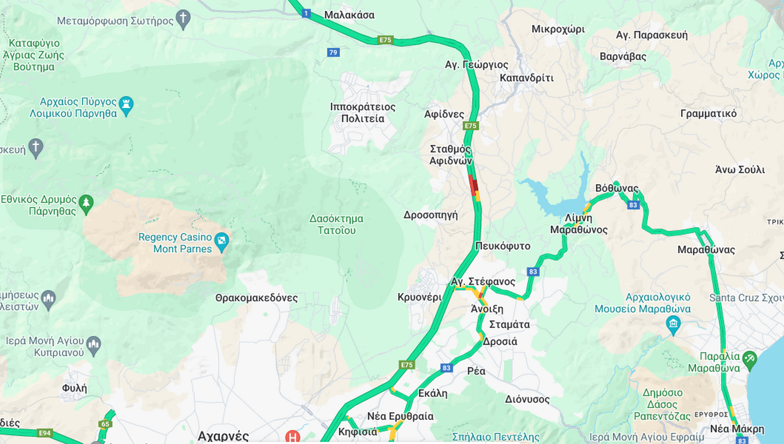 Η κίνηση στα διόδια των Αφιδνών λίγο μετά τις 13:30