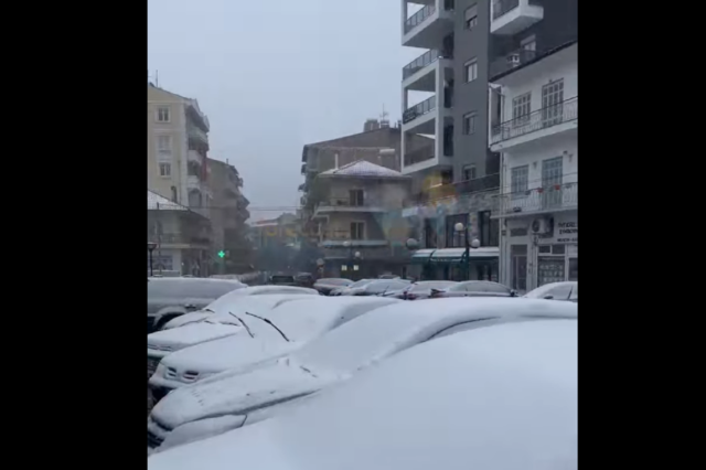 Φλώρινα: Πυκνή χιονόπτωση “έντυσε” στα λευκά την πόλη