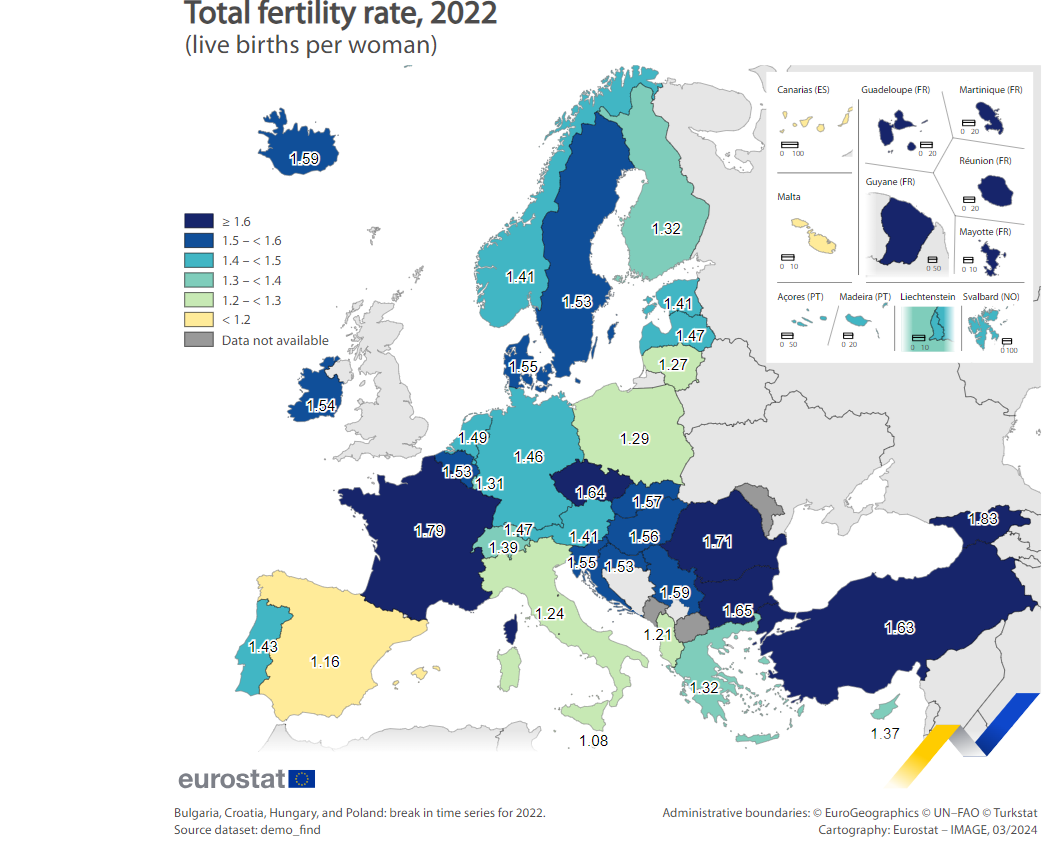 Ο δείκτης γονιμότητας στην Ευρώπη / Eurostat