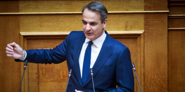 Ο Κυριάκος Μητσοτάκης στο βήμα της Βουλής