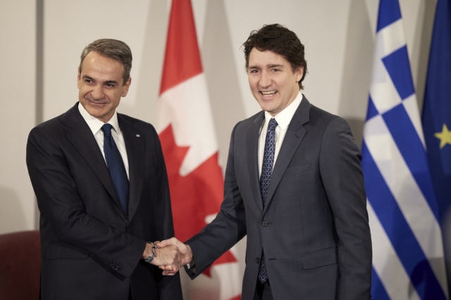 Ο Κυριάκος Μητσοτάκης με τον πρωθυπουργό του Καναδά Τζαστίν Τριντό