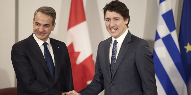 Ο Κυριάκος Μητσοτάκης με τον πρωθυπουργό του Καναδά Τζαστίν Τριντό