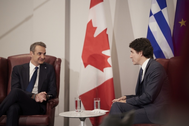 Ο Κυριάκος Μητσοτάκης με τον πρωθυπουργό του Καναδά Τζαστίν Τριντό