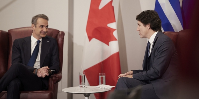 Ο Κυριάκος Μητσοτάκης με τον πρωθυπουργό του Καναδά Τζαστίν Τριντό