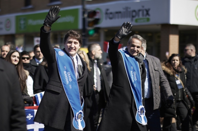25η Μαρτίου: Μητσοτάκης και Τριντό στην παρέλαση στο Μόντρεαλ του Καναδά