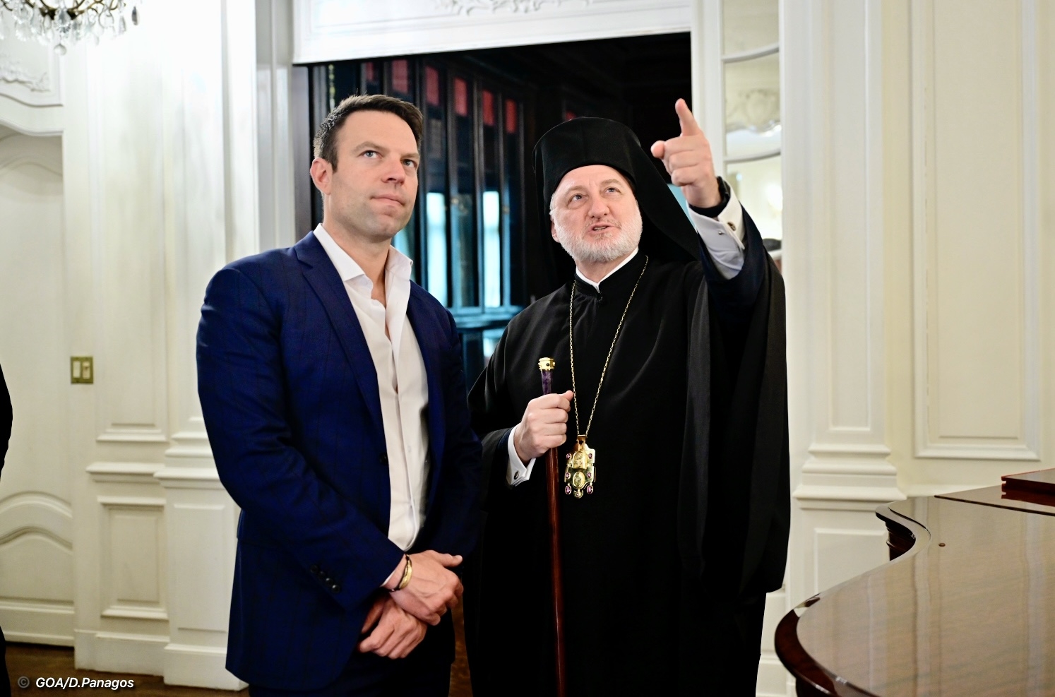 Ο πρόεδρος του ΣΥΡΙΖΑ Στέφανος Κασσελάκης συναντάται με τον Αρχιεπίσκοπο Αμερικής Ελπιδοφόρο, στην Αρχιεπισκοπή στη Νέα Υόρκη, την Δευτέρα 15 Απριλίου 2024