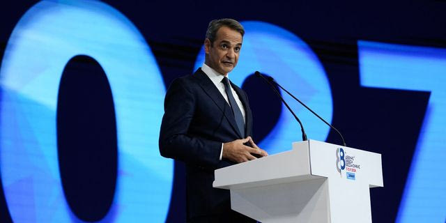 Ο Κυριάκος Μητσοτάκης κατά τη διάρκεια της ομιλίας του στο Βελλίδειο