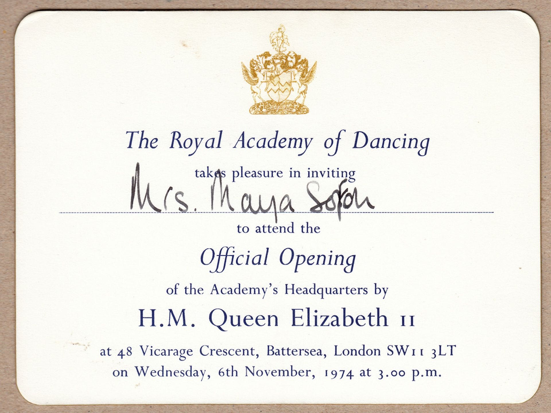 . Η πρόσκληση για τα  εγκαίνια των νέων κτιριακών εγκαταστάσεων της RAD, 1974