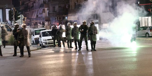 Αστυνομικές δυνάμεις μετά την πορεία για την Παλαιστίνη