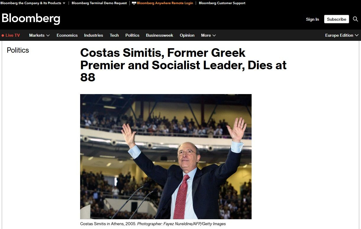 Το Bloomberg για τον Κώστα Σημίτη