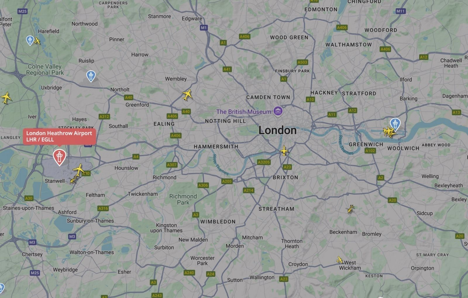 Άδειος ο εναέριος χώρος πάνω από το Χίθροου όπως φαίνεται στο Flightradar24.com