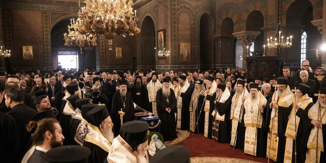 Κηδεία του πρώην Μητροπολίτη Θεσσαλονίκης Άνθιμου στον Ιερό Ναό της του Θεού Σοφίας, Θεσσαλονίκη, 15 Μαρτίου 2025. Ο πρώην Μητροπολίτης απεβίωσε σε ηλικία 91 ετών.