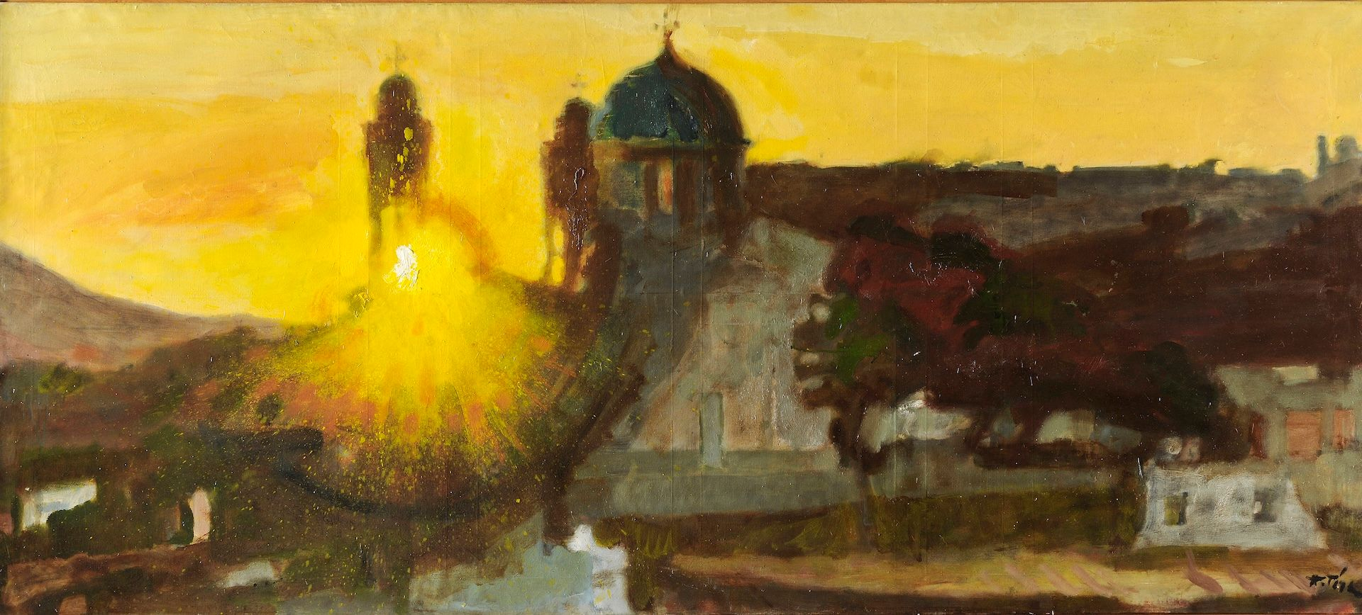 Τέτσης Παναγιώτης(Ύδρα 1925-Αθήνα 2016) Το ηλιοβασίλεμα Λάδι σε μουσαμά Διαστάσεις έργου: 90 x 202 εκ. Διαστάσεις με πλαίσιο: 93,7 x 205,5 εκ. Δωρεά του καλλιτέχνη Π.13316