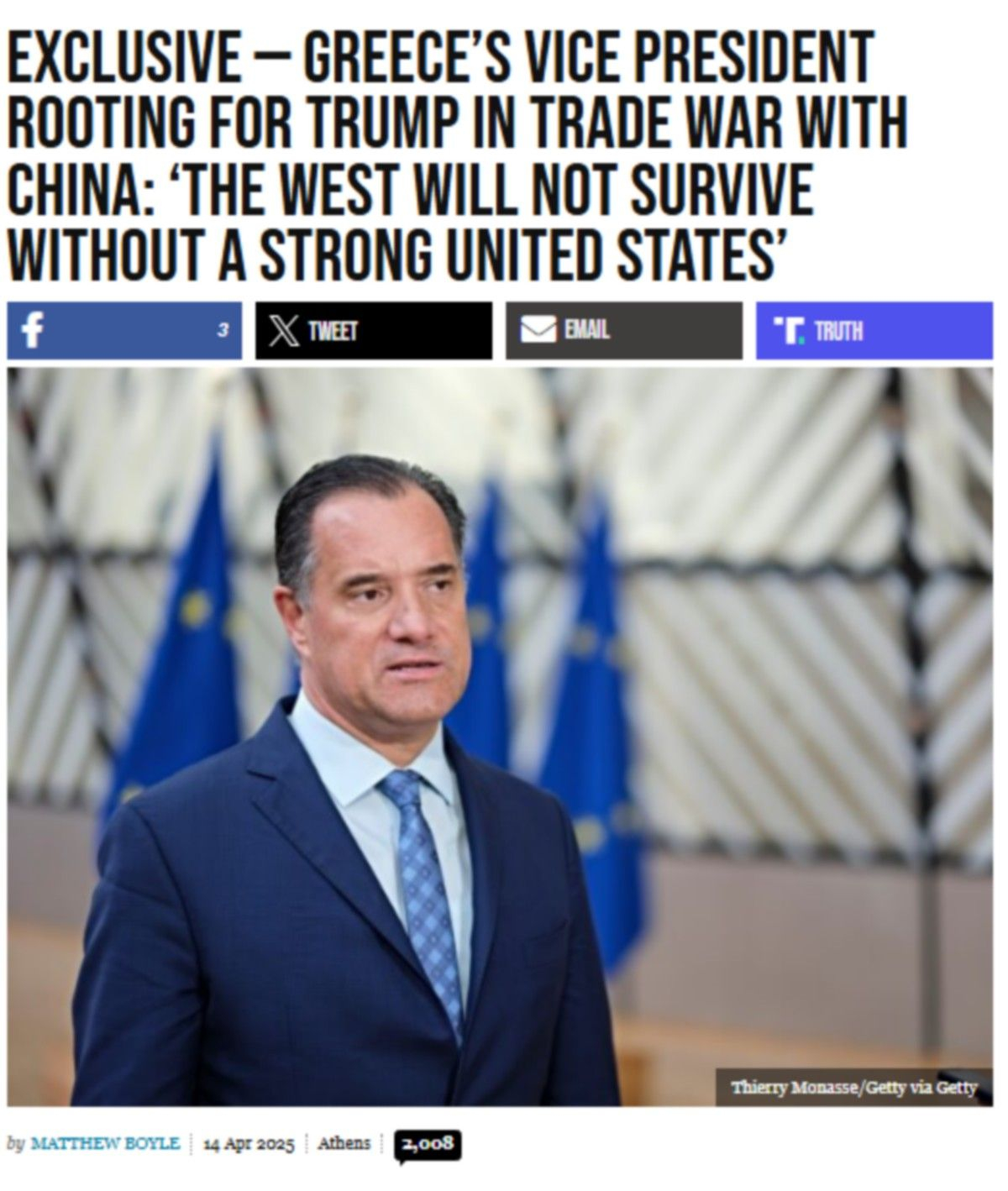 Συνέντευξη του Άδωνι Γεωργιάδη στο Breitbart