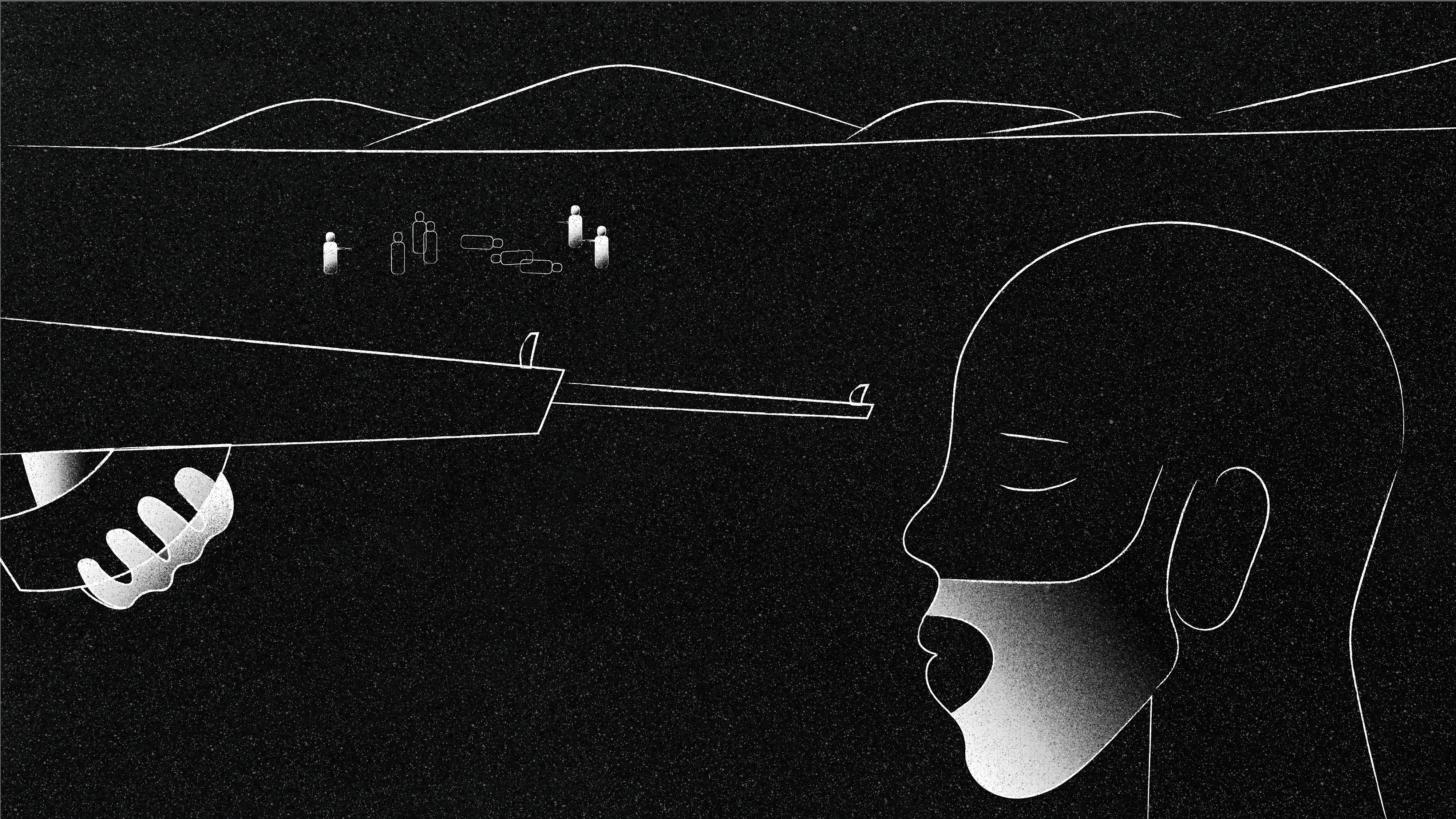 Εικονογραφήσεις που απεικονίζουν τις μαρτυρίες ανθρώπων που έχουν καταφύγει στα Όρη Nuba του Σουδάν αναζητώντας ασφάλεια από τη συνεχιζόμενη σύγκρουση, Μάρτιος 2025.