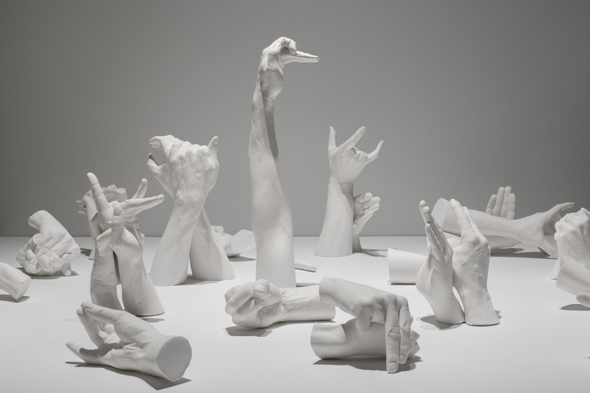 Marcus Coates Extinct Animals, 2018 (άποψη εγκατάστασης, λεπτομέρεια) Σύνολο 19 εκμαγείων, γύψος Μεταβλητές διαστάσεις Ευγενική παραχώρηση του καλλιτέχνη και της Kate MacGarry, Λονδίνο Φωτογραφία: Πάρις Ταβιτιάν  