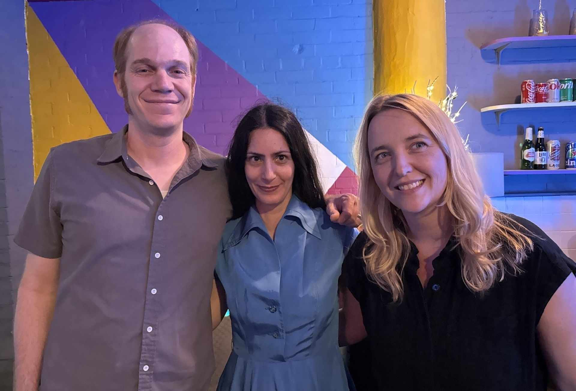 Ο διάσιμος Αμερικανός μουσικός από το Brooklyn, Mike Cassedy, η Ιόλη Ανδρεάδη και η καλλιτεχνική διευθύντρια του The Tank, Meghan Finn.