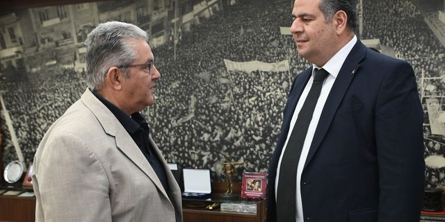 Συνάντηση του Γενικού Γραμματέα της Κεντρικής Επιτροπής του ΚΚΕ, Δημήτρη Κουτσούμπα με τον Πρέσβη της Παλαιστίνης Yussef Dorkhom, στην έδρα του κόμματος στον Περισσό
