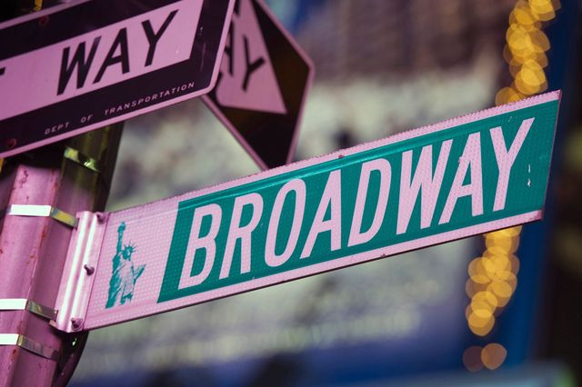 FILE - A Broadway street sign appears in Times Square, in New York