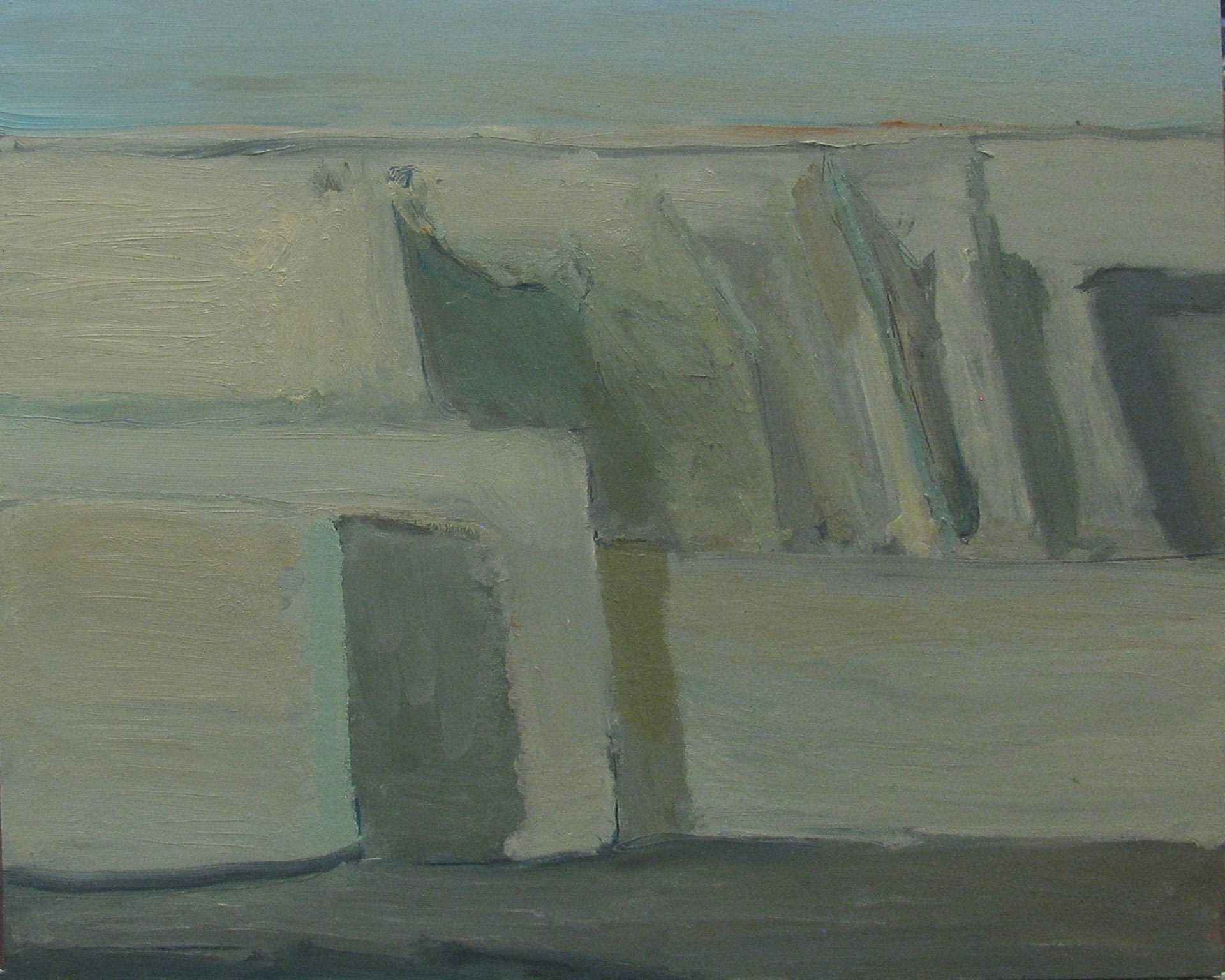 κυματοθραύστης το απόγευμα. 2024. λάδι σε ξύλο 40x50εκ