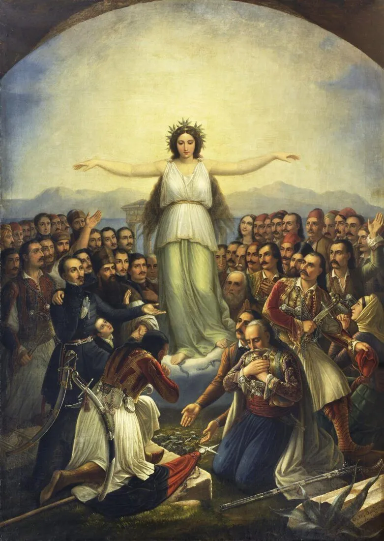 Βρυζάκης Θεόδωρος (1814 ή 1819 - 1878) Η Ελλάς ευγνωμονούσα, 1858 Λάδι σε μουσαμά, 215 x 157 εκ. Κληροδότημα Μαρίας Υψηλάντη