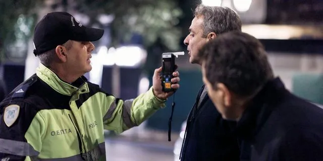 Επίσκεψη του Πρωθυπουργού Κυριάκου Μητσοτάκη συνοδευόμενος από τον Υπουργό Προστασίας του Πολίτη Μιχάλη Χρυσοχοΐδη, σε μπλόκο της Ελληνικής Αστυνομίας για αλκοτέστ