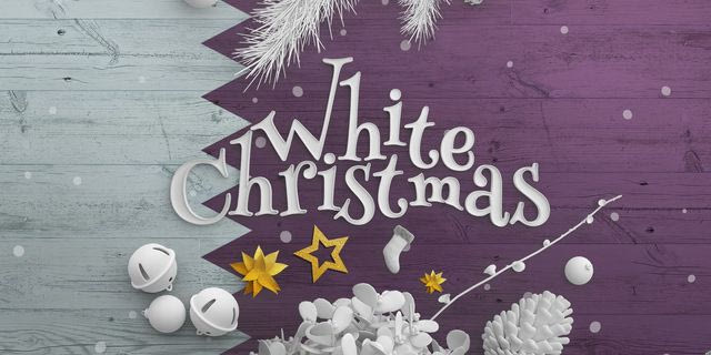 Η φράση "White Christmas" σε χριστουγεννιάτικο φόντο