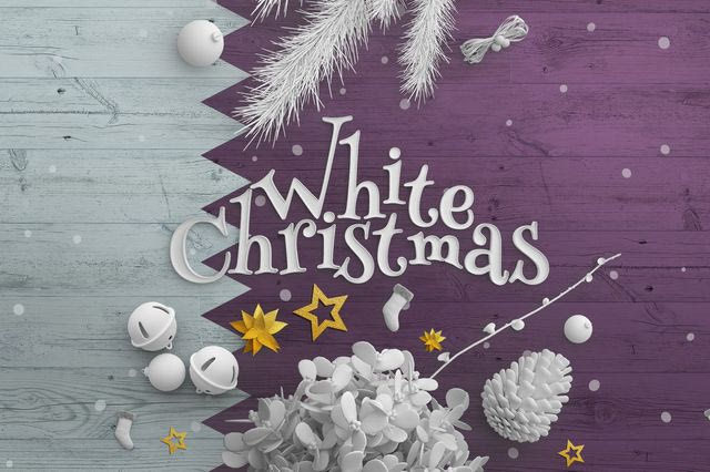 Η φράση "White Christmas" σε χριστουγεννιάτικο φόντο