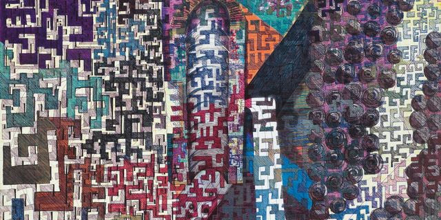 Decoder [Αποκωδικοποιητής], 2020 στιλό διαρκείας σε καμβά, 60x79 εκ.