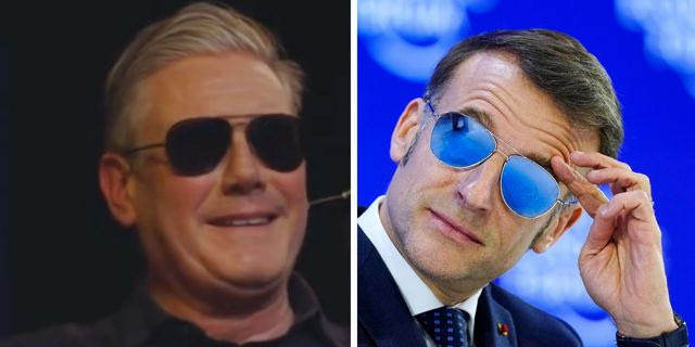 Κιρ Στάρμερ και Εμανουέλ Μακρόν με γυαλιά τύπου Top Gun