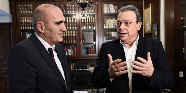 Συνάντηση του προέδρου του ΣΥΡΙΖΑ-ΠΣ Σωκράτη Φάμελλου με τον νέο πρόεδρο του Δικηγορικού Συλλόγου Αθηνών, Ανδρέα Κουτσόλαμπρο