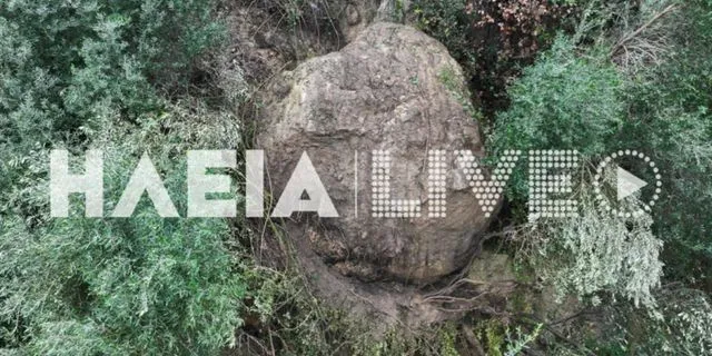 Βράχος 40 τόνων απειλεί κατοικίες στο Κατάκολο – Τον συγκρατεί ελιά