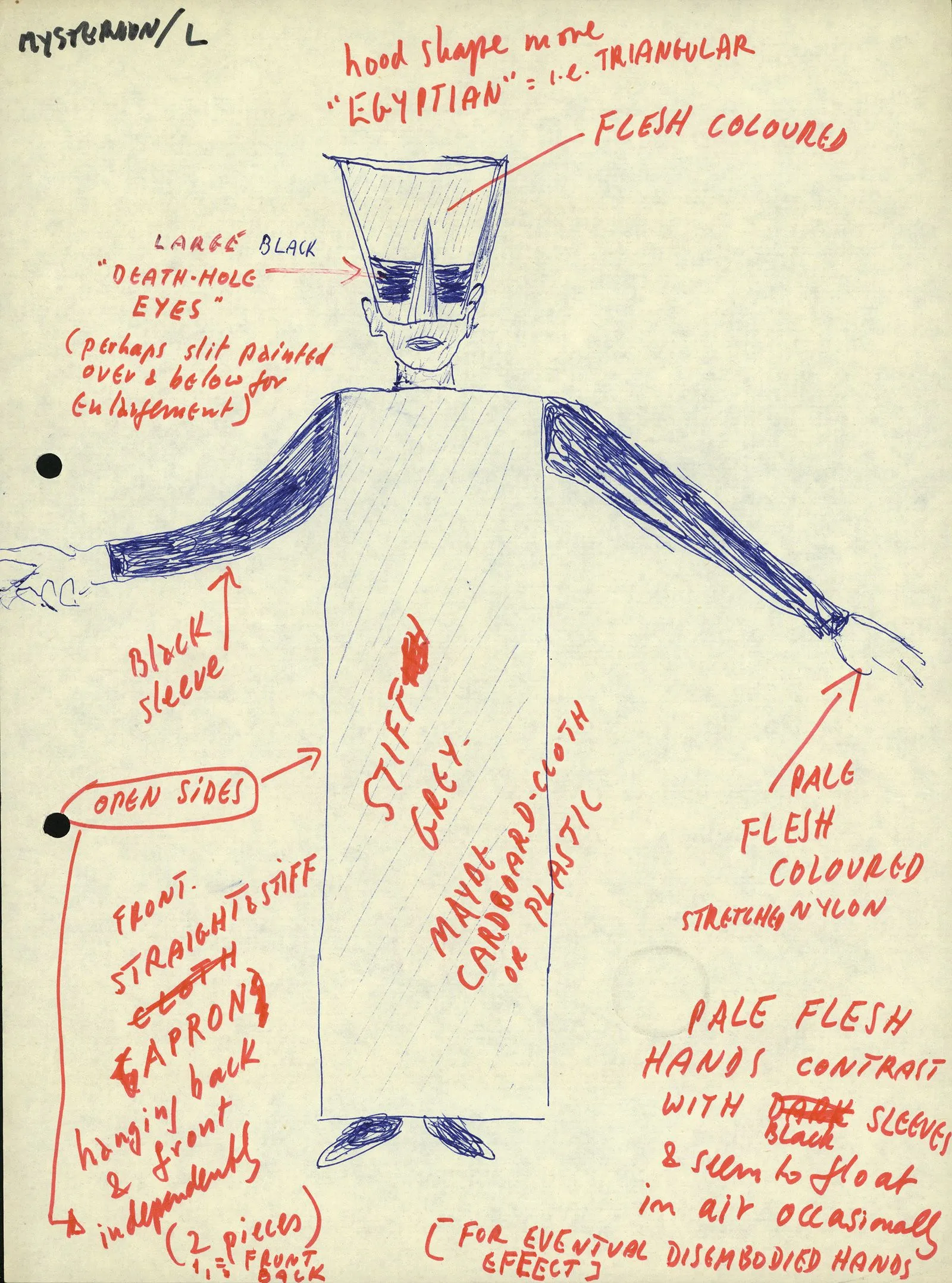 Μυστήριον, χειρόγραφο σκίτσο του ΓΧ για τα κοστούμια της χορωδίας, 1969