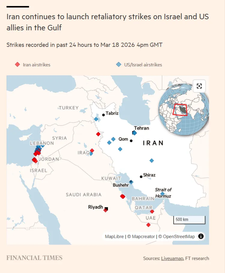 Το Ιράν συνεχίζει να εξαπολύει αντίποινα εναντίον του Ισραήλ και των συμμάχων των ΗΠΑ στον Κόλπο