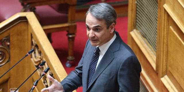 Ο Κυριάκος Μητσοτάκης στο βήμα της Βουλής