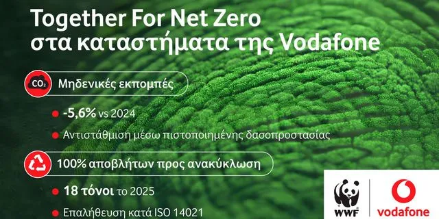 Vodafone: Ένα δίκτυο καταστημάτων με μηδενικές εκπομπές CO2 και ολοκληρωμένη διαχείριση αποβλήτων