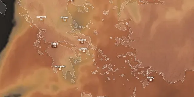 Κορυφώνεται η μεταφορά σκόνης στην Ελλάδα – Πού θα πέσουν λασποβροχές, ΧΑΡΤΗΣ